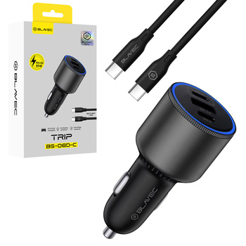 Blavec Ładowarka samochodowa BS-06D-C Trip - USB + 2xTyp C - QC 3.0 95W z kablem Typ C na Typ C (CCBS06DCQ-U2CB) czarna