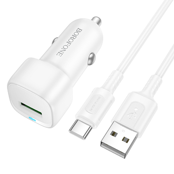 Borofone Ładowarka samochodowa BZ34 Cloud - USB - QC 3.0 18W z kablem USB na Typ C biała