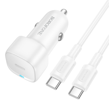 Borofone Ładowarka samochodowa BZ34A Cloud - Typ C - PD 20W z kablem Typ C na Typ C biała