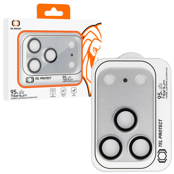 Hartowane szkło Tel Protect 95% AR+AF Full Metal Camera Protector na aparat do Iphone 17 Pro Max srebrne (wyspa)