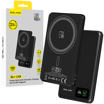 Blavec Power Bank 5000mAh BJ-03 Ultra Slim 7,8mm - Typ C - 22,5W magnetyczny indukcyjny Magsafe 3 w 1 (PBBJ03-MC5B) czarny aluminium