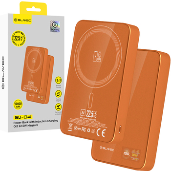 Blavec Power Bank 10000mAh BJ-04 Slim 13,5mm - Typ C - 22,5W magnetyczny indukcyjny Magsafe 3 w 1 (PBBJ04-MC10O) pomarańczowy szklany
