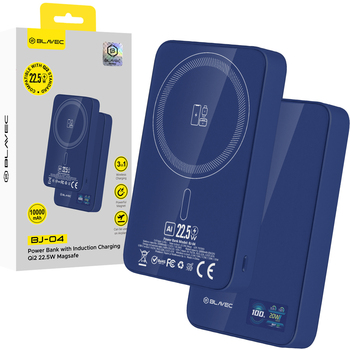 Blavec Power Bank 10000mAh BJ-04 Slim 13,5mm - Typ C - 22,5W magnetyczny indukcyjny Magsafe 3 w 1 (PBBJ04-MC10N) granatowy szklany