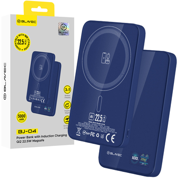 Blavec Power Bank 5000mAh BJ-04 Ultra Slim 7,8mm - Typ C - 22,5W magnetyczny indukcyjny Magsafe 3 w 1 (PBBJ04-MC5N) granatowy szklany