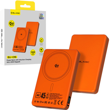 Blavec Power Bank 10000mAh BJ-05 Ultra Fast 16mm - Typ C - Qi2.2 25W + PD 45W magnetyczny indukcyjny Magsafe 2 w 1 (PBBJ05-QI22MC10O) pomarańczowy aluminium