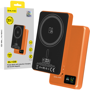Blavec Power Bank 10000mAh BJ-03 Slim 13,5mm - Typ C - 22,5W magnetyczny indukcyjny Magsafe 3 w 1 (PBBJ03-MC10O) pomarańczowy aluminium