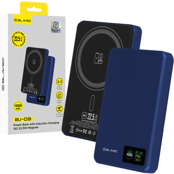 Blavec Power Bank 10000mAh BJ-03 Slim 13,5mm - Typ C - 22,5W magnetyczny indukcyjny Magsafe 3 w 1 (PBBJ03-MC10N) granatowy aluminium