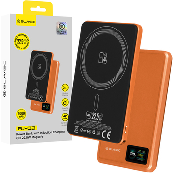 Blavec Power Bank 5000mAh BJ-03 Ultra Slim 7,8mm - Typ C - 22,5W magnetyczny indukcyjny Magsafe 3 w 1 (PBBJ03-MC5O) pomarańczowy aluminium