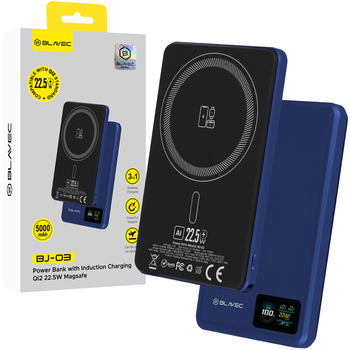 Blavec Power Bank 5000mAh BJ-03 Ultra Slim 7,8mm - Typ C - 22,5W magnetyczny indukcyjny Magsafe 3 w 1 (PBBJ03-MC5N) granatowy aluminium