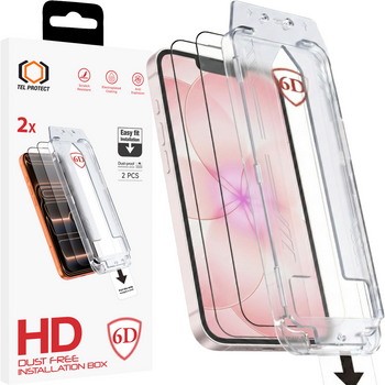 Tel Protect Dust-Free Easy Fit Full Glue 6D Tempered Glass for Iphone 13/13 Pro/16E/17E black - 2 pieces
