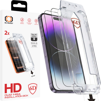 Hartowane szkło Tel Protect Dust-Free Easy Fit Full Glue 6D do Iphone 14 Pro czarne - 2 sztuki