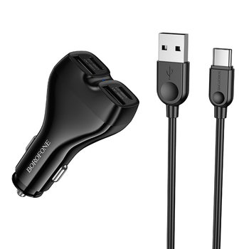 Borofone Car charger BZ35 Leader - 2 x Type C + USB - PD 30W with cable USB to Type C black