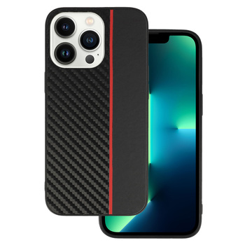Tel Protect CARBON Case for Iphone 13 Pro Black with red stripe