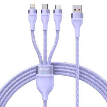 Baseus Kabel Flash Series II 3 w 1 - USB na Typ C, Lightning, Micro USB - 100W 6A 1,2 metra (CASS030005) fioletowy