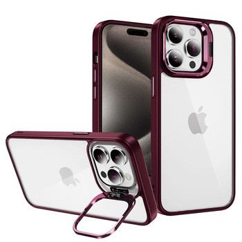 Tel Protect Kickstand case + camera glass (lens) for Iphone 15 Plus burgundy