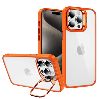 Tel Protect Kickstand case + camera glass (lens) for Iphone 15 Pro Max orange