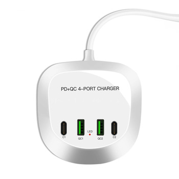 Ładowarka sieciowa T3P+ - 2xTyp C + 2xUSB - QC + PD 40W biała