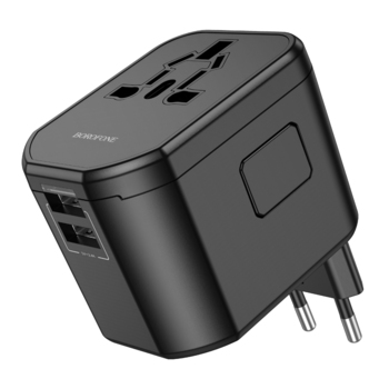 Borofone Adapter sieciowy ładowarki BAC1 - 2xUSB - USA, UK, EU, AU czarny
