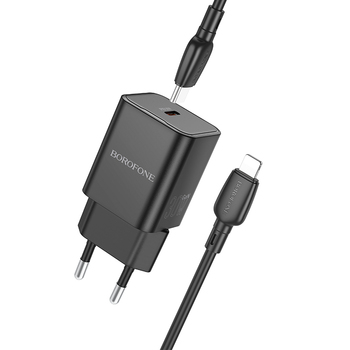 Borofone Ładowarka sieciowa BN13 Safety GaN - Typ C - PD 30W z kablem Typ C na Lightning czarna