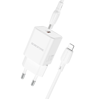 Borofone Wall charger BN13 Safety GaN - Type C - PD 30W with Type C to Lightning cable white