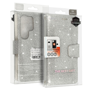 Glitter Magsafe Book Case for Samsung Galaxy S23 silver