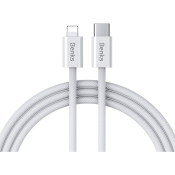 Benks Kabel D46 pleciony - Typ C na Lightning - PD 27W 3A 2 metry biały