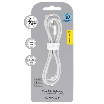 Blavec Kabel Candy oplot - Typ C na Lightning - PD 20W 2,4A 1 metr Apple CarPlay (CCA-CL24W10) biały