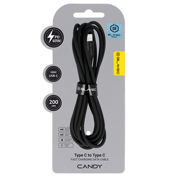 Blavec Kabel Candy oplot - Typ C na Typ C - PD 60W 3A 2 metry Apple CarPlay/Android Auto (CCA-CC3B20) czarny