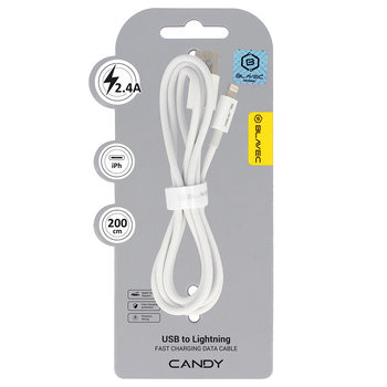 Blavec Kabel Candy oplot - USB na Lightning - 2,4A 2 metry Apple CarPlay (CCA-UL24W20) biały