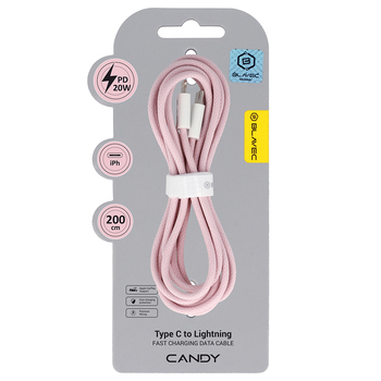 Blavec Kabel Candy oplot - Typ C na Lightning - PD 20W 2,4A 2 metry Apple CarPlay (CCA-CL24P20) różowy