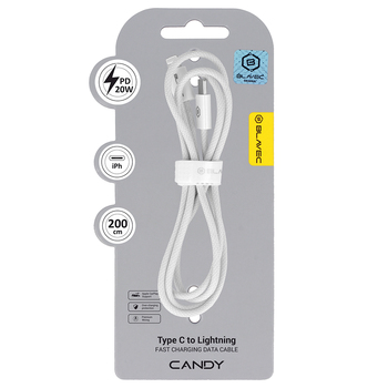 Blavec Cable Candy braided - Type C to Lightning - PD 20W 2,4A 2 metres Apple CarPlay (CCA-CL24W20) white