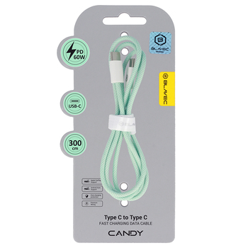 Blavec Kabel Candy oplot - Typ C na Typ C - PD 60W 3A 3 metry Apple CarPlay/Android Auto (CCA-CC3GN30) zielony