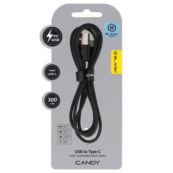 Blavec Kabel Candy oplot - USB na Typ C - PD 60W 3A 3 metry Apple CarPlay/Android Auto (CCA-UC3B30) czarny