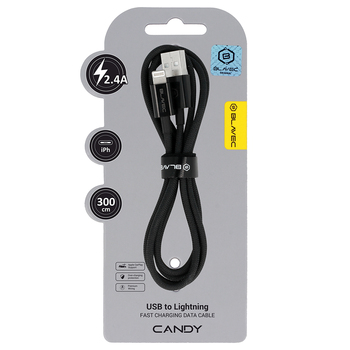 Blavec Kabel Candy oplot - USB na Lightning - 2,4A 3 metry Apple CarPlay (CCA-UL24B30) czarny