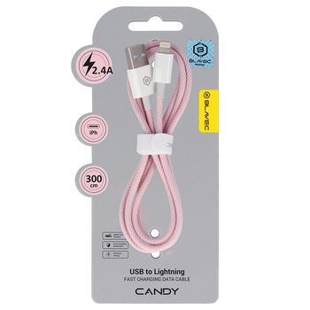 Blavec Kabel Candy oplot - USB na Lightning - 2,4A 3 metry Apple CarPlay (CCA-UL24P30) różowy