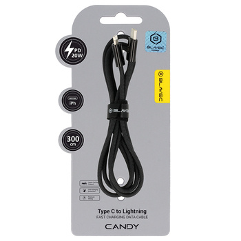 Blavec Kabel Candy oplot - Typ C na Lightning - PD 20W 2,4A 3 metry Apple CarPlay (CCA-CL24B30) czarny