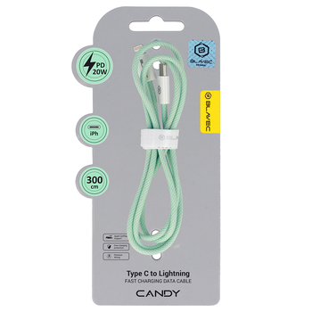 Blavec Kabel Candy oplot - Typ C na Lightning - PD 20W 2,4A 3 metry Apple CarPlay (CCA-CL24GN30) zielony