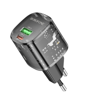 Borofone Wall charger BN17 Sunlight - USB + Type C - QC 3.0 PD 20W 3A black