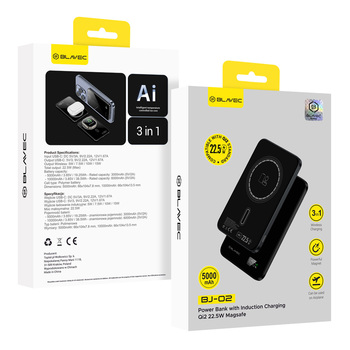 Blavec Power Bank 5000mAh BJ02 Ultra Slim 7,8mm - Typ C - 22,5W magnetyczny indukcyjny Magsafe 3 w 1 (PBBJ02-MC5B) czarny