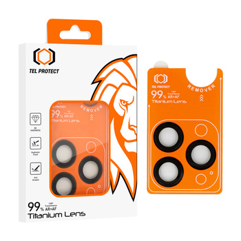 Hartowane szkło Tel Protect Titanium Lens 99% AR na aparat do Iphone 15 Pro/15 Pro Max czarne (obiektyw 3 sztuki)