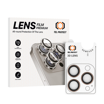 Hartowane szkło Tel Protect 3D Lens na aparat do Iphone 15 Pro/15 Pro Max tytan (obiektyw 3 sztuki)