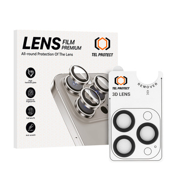 Hartowane szkło Tel Protect 3D Lens na aparat do Iphone 16 Pro/16 Pro Max czarne (obiektyw 3 sztuki)