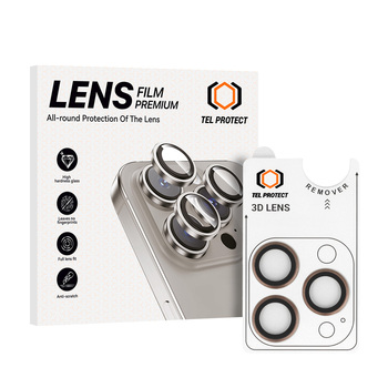 Hartowane szkło Tel Protect 3D Lens na aparat do Iphone 16 Pro/16 Pro Max tytan (obiektyw 3 sztuki)