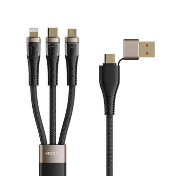 Rock Kabel G20 Transparency Series pleciony 5w1 - USB, Typ C na Typ C, Lightning, Micro USB - PD 100W 5A 1,5 metra czarny