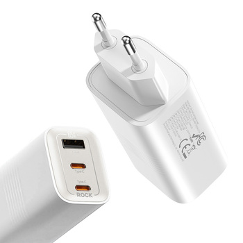Rock Ładowarka sieciowa Ice2Cube GaN - USB + 2xTyp C - PD 65W 3A biała
