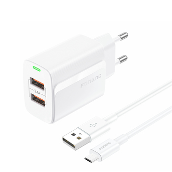 Foneng Ładowarka sieciowa EU63 - 2xUSB - 12W z kablem USB na Micro USB biała