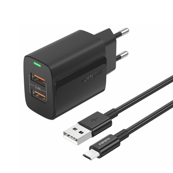 Foneng Ładowarka sieciowa EU63 - 2xUSB - 12W z kablem USB na Micro USB czarna
