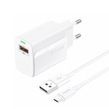 Foneng Ładowarka sieciowa EU64 - USB - 18W z kablem USB na Micro USB biała