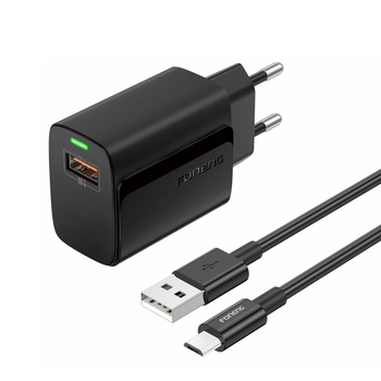 Foneng Ładowarka sieciowa EU64 - USB - 18W z kablem USB na Micro USB czarna