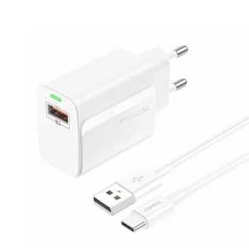 Foneng Ładowarka sieciowa EU64 - USB - 18W z kablem USB na Typ C biała